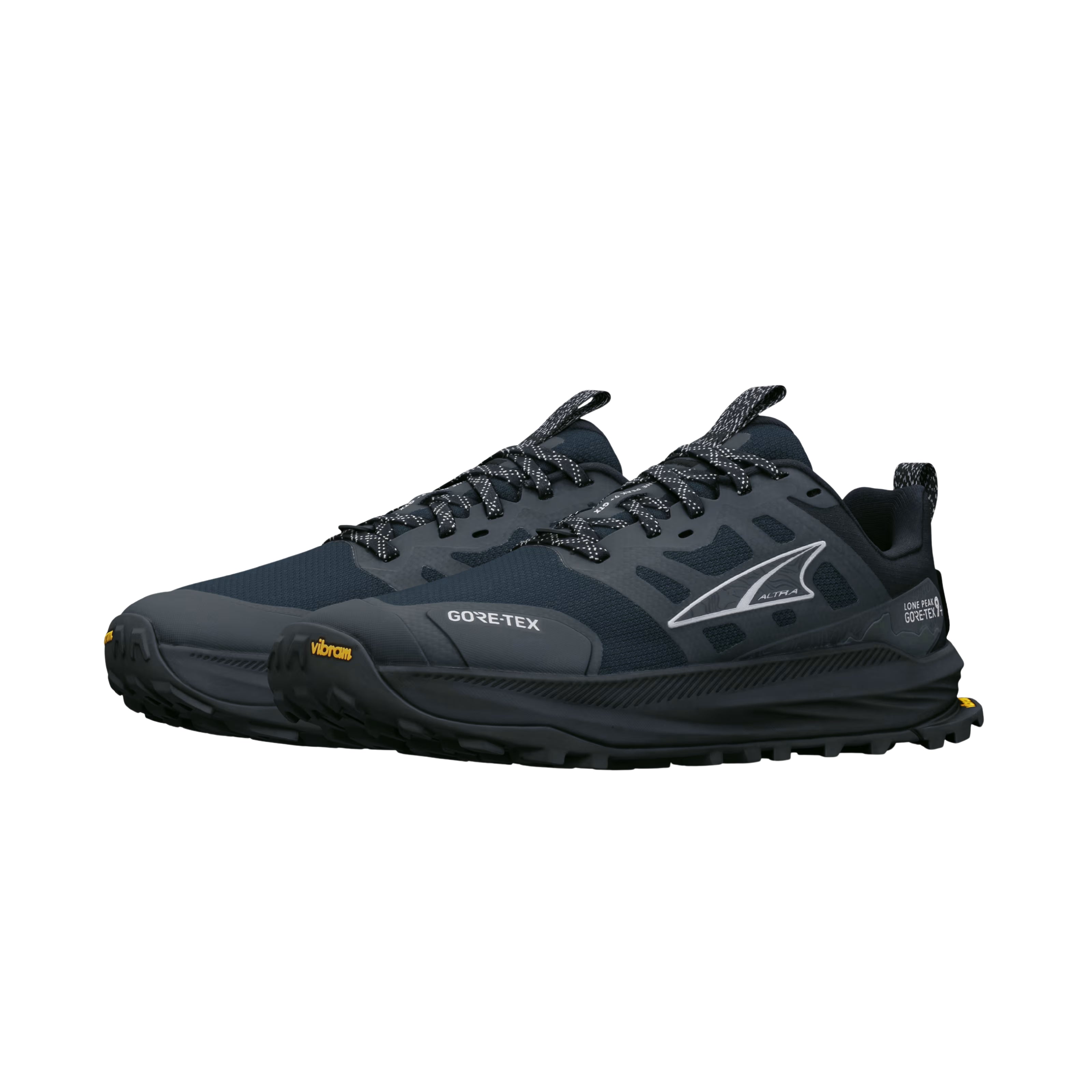 LONE PEAK 9+ GTX - Women by Altra Footwear in black with waterproof GORE-TEX upper and Vibram outsole for lightweight trail running and outdoor use