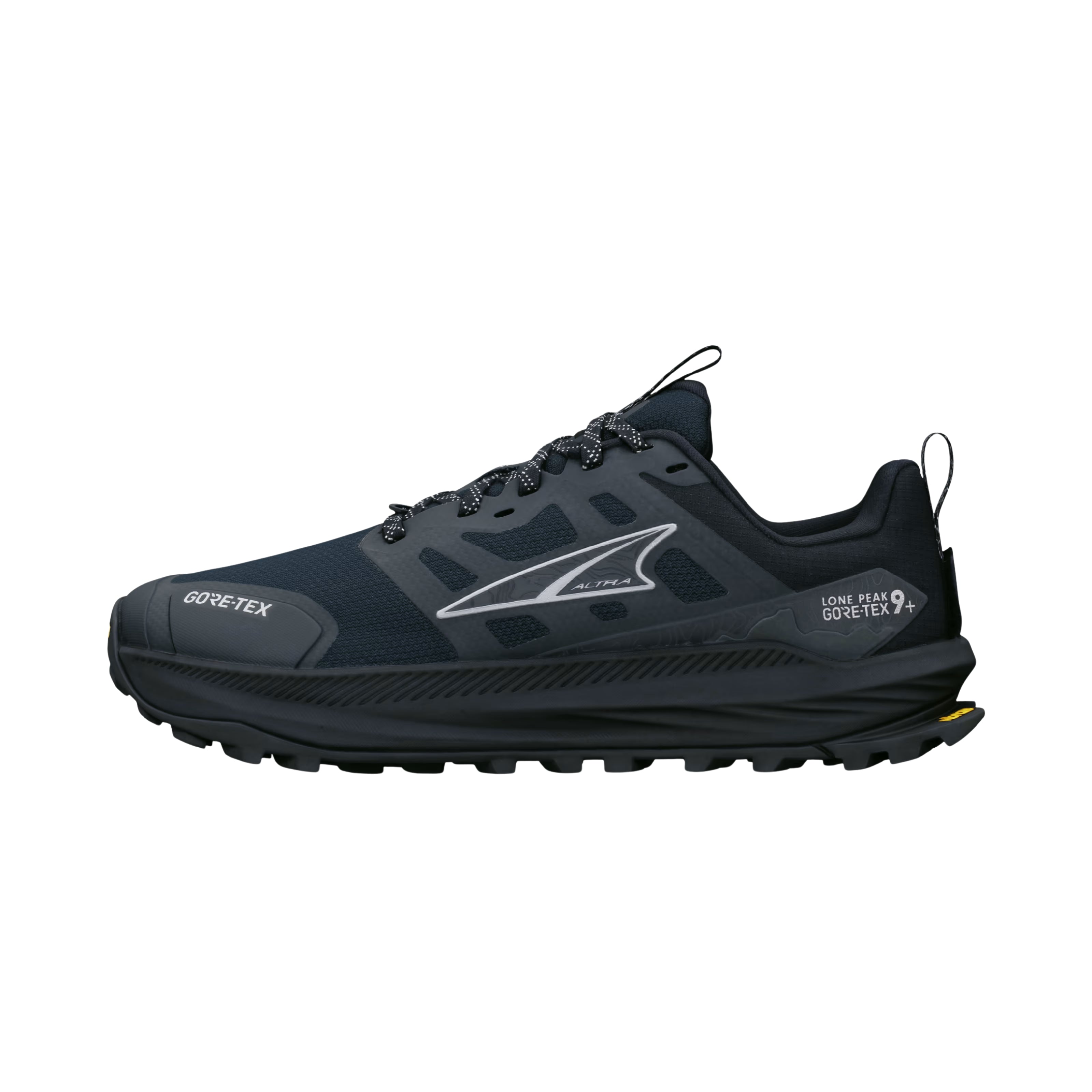 LONE PEAK 9+ GTX - Women by Altra Footwear in black with waterproof GORE-TEX upper and Vibram outsole, lightweight trail running shoe