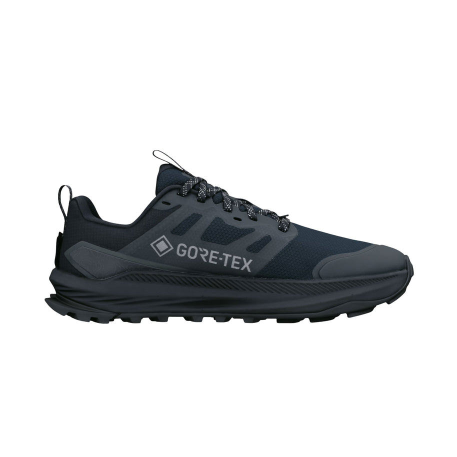 LONE PEAK 9+ GTX - Women by Altra Footwear in black and grey, waterproof GORE-TEX trail shoe with Vibram outsole for lightweight hiking and running