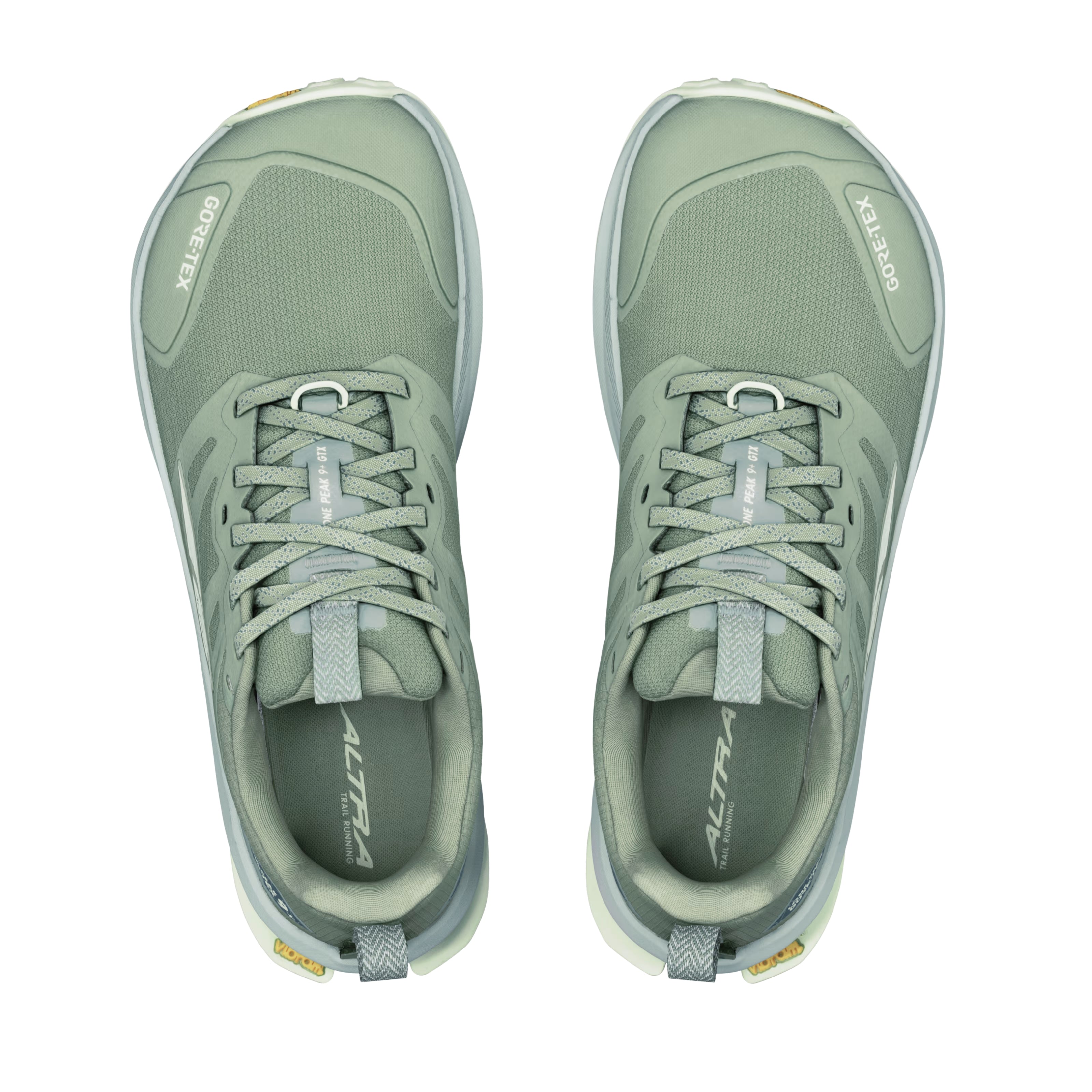 LONE PEAK 9+ GTX - Women by Altra Footwear in light green with waterproof GORE-TEX upper and Vibram outsole for trail running and hiking