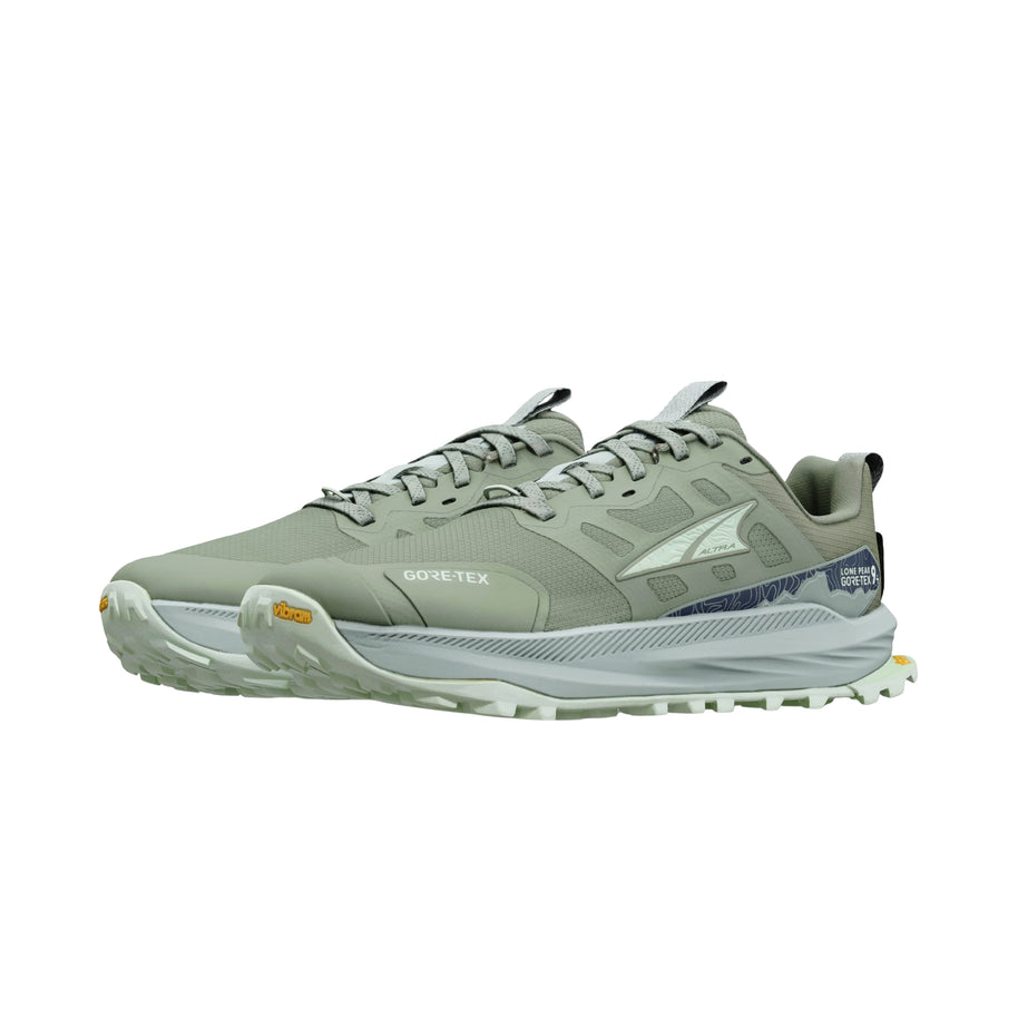 LONE PEAK 9+ GTX - Women by Altra Footwear in light green with waterproof GORE-TEX upper and Vibram outsole, lightweight trail running shoes designed for rugged outdoor use