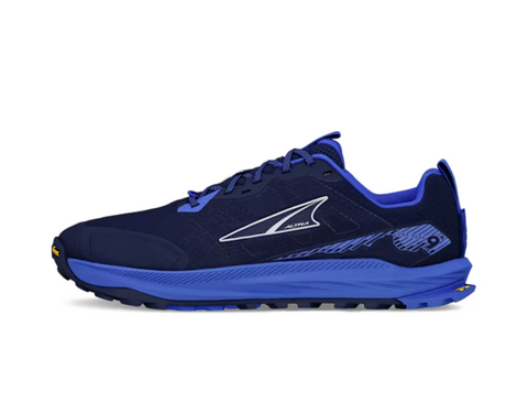 Lone Peak 9+ - Men by Altra Footwear in navy blue with Vibram Megagrip outsole, lightweight trail running shoe for rugged outdoor use