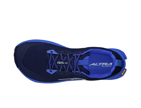 Lone Peak 9+ - Men by Altra Footwear in navy and blue with Vibram Megagrip outsole, lightweight trail running shoe for rugged terrain