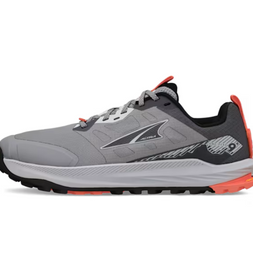 Lone Peak 9+ Wide - Women by Altra Footwear in grey and orange with Vibram Megagrip outsole, cushioned midsole for trail running and hiking