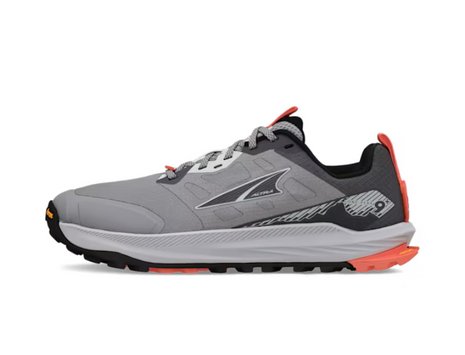 Lone Peak 9+ Wide - Women by Altra Footwear in grey and orange with Vibram Megagrip outsole, cushioned midsole for trail running and hiking