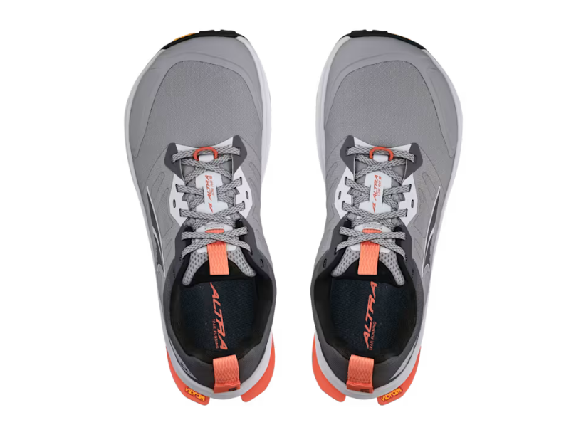 Lone Peak 9+ Wide - Women by Altra Footwear in grey and orange with Vibram Megagrip outsole for trail running and outdoor grip