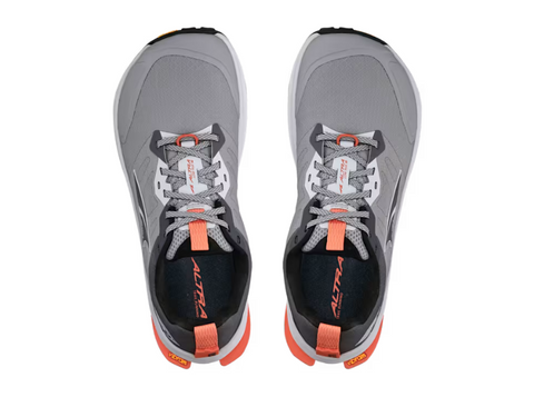 Lone Peak 9+ Wide - Women by Altra Footwear in grey and orange with Vibram Megagrip outsole for trail running and outdoor grip