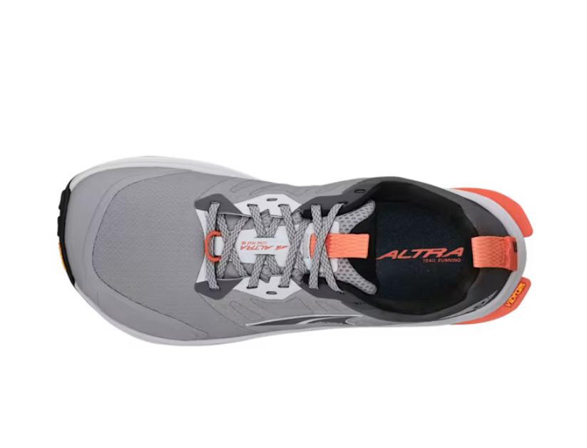 Lone Peak 9+ Wide - Women by Altra Footwear in grey and coral, trail running shoe with Vibram Megagrip outsole for rugged outdoor traction