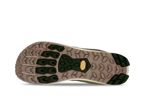 Lone Peak 9+ Wide - Men by Altra Footwear in beige and green with Vibram Megagrip outsole designed for trail running and rugged outdoor use