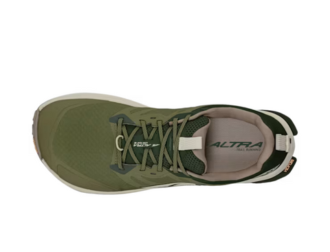 Lone Peak 9+ Wide - Men by Altra Footwear in olive green with Vibram Megagrip outsole and cushioned midsole for trail running and rugged terrain