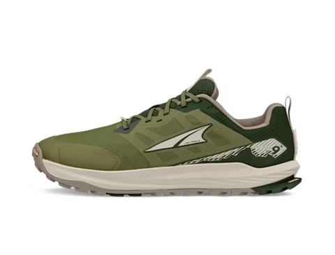 Lone Peak 9+ Wide - Men by Altra Footwear in green and beige with Vibram Megagrip outsole for trail running and rugged outdoor traction