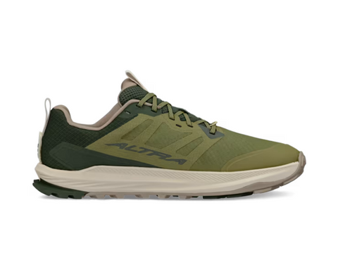 Lone Peak 9+ Wide - Men by Altra Footwear in green and beige with Vibram Megagrip outsole for trail running and rugged outdoor adventures