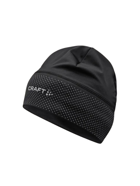 Lumen Fleece Hat 2 by Craft in black with reflective details, soft jersey, perforated, ideal for cold weather running.