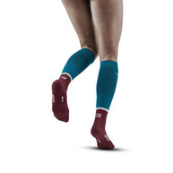 Run Compression Socks Tall - Women by CEP Sports in teal and burgundy, targeted medi compression for muscle support and reduced vibration during running
