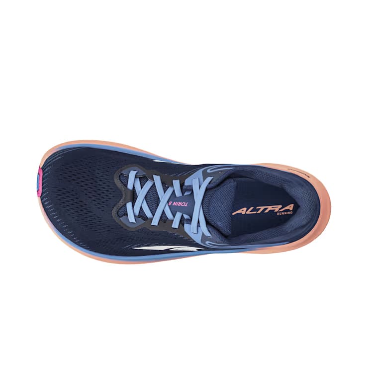 Torin 8 - Women by Altra Footwear in navy and peach, comfortable road running shoe with roomy toe box and zero drop design