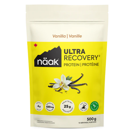 Protein Powder Vanilla by Näak in yellow and white packaging with 25g protein, BCAAs, and electrolytes for endurance recovery and muscle building