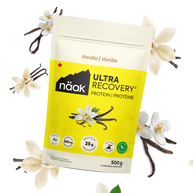Protein Powder Vanilla by Näak in yellow and white bag, high protein 25g, vegan recovery powder for endurance athletes in Canada