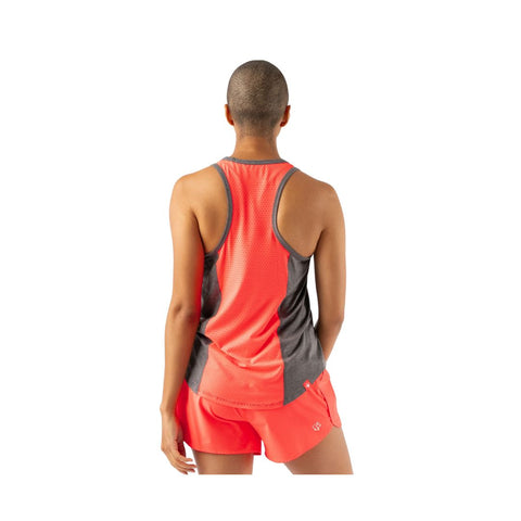 On the Go Tank - Women by Rabbit in coral and charcoal with breathable perfed back and moisture-wicking rabbitGO fabric for running comfort