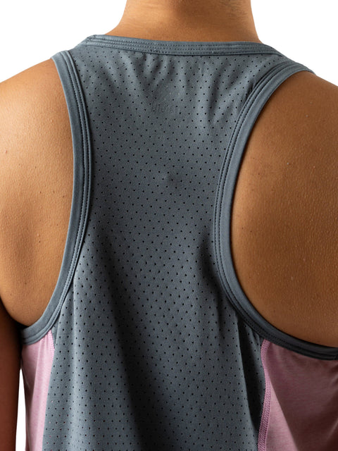 On the Go Tank - Women by Rabbit in grey and pink with breathable perfed back, soft rabbitGO fabric, moisture-wicking top for running and activewear