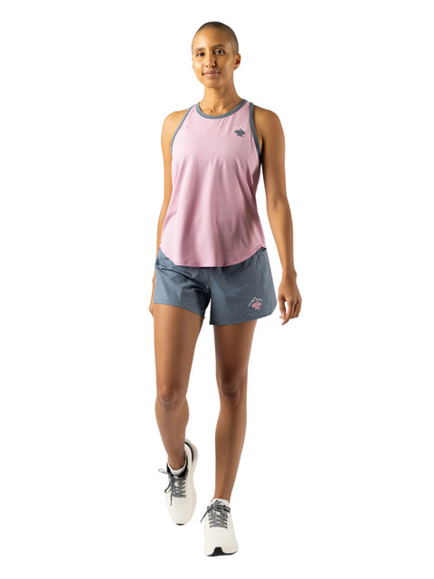 On the Go Tank - Women by Rabbit in light pink with grey trim, soft lightweight rabbitGO fabric, moisture-wicking top with perfed back for comfort and style