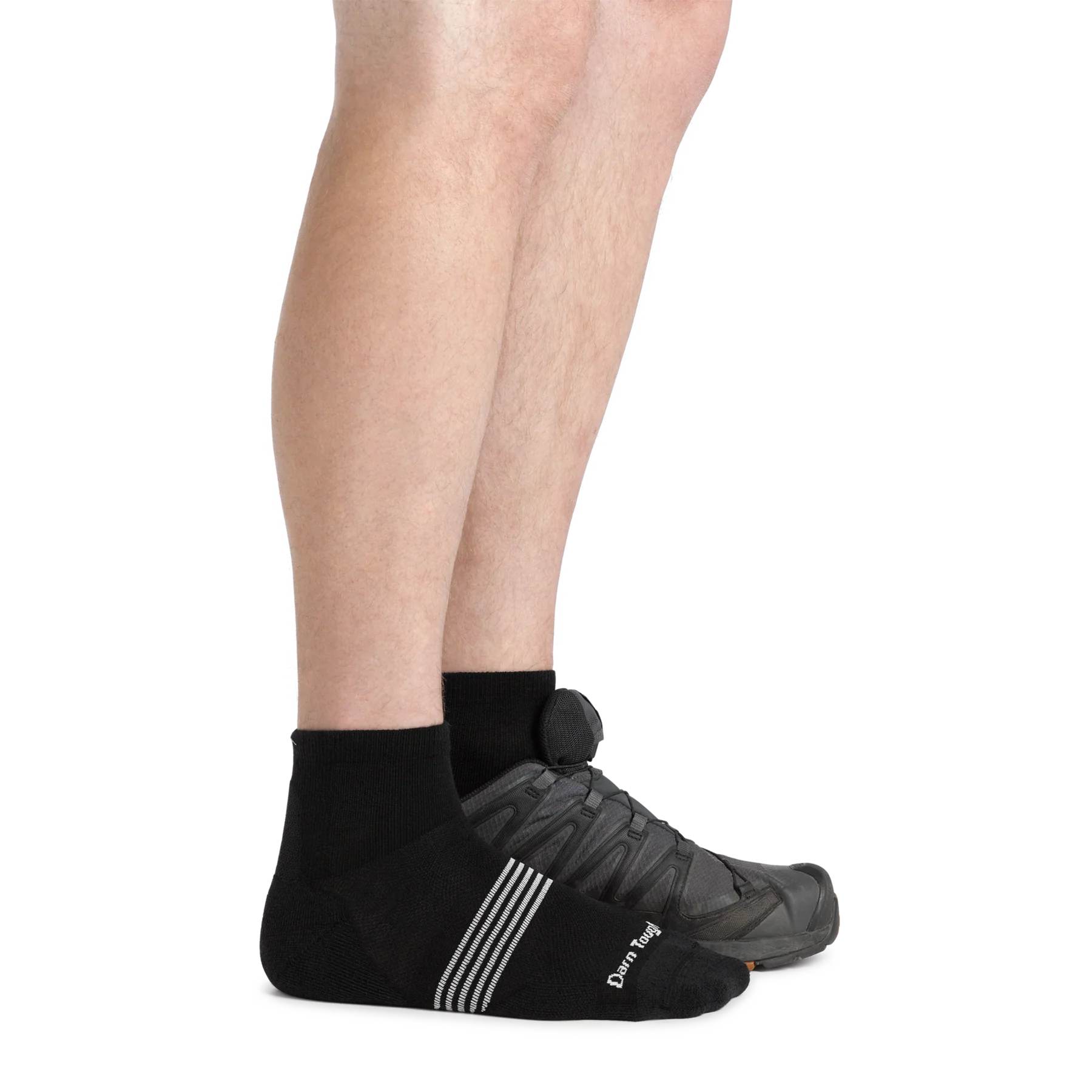 Element Quarter Lightweight w/Cushion Running Sock - Men by Darn Tough in black with mesh panels, breathable and cushioned for long endurance runs