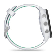 Forerunner® 265S by Garmin in white with green accents GPS running smartwatch designed for training and outdoor running use
