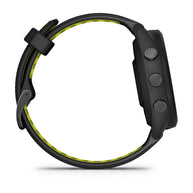 Forerunner® 265S by Garmin, black and neon yellow GPS running smartwatch with durable strap and multiple side buttons for training tracking