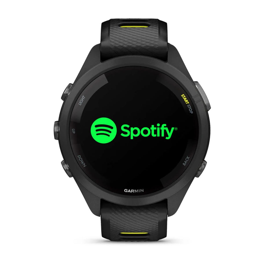 Forerunner® 265S by Garmin in black and yellow GPS running smartwatch with music control, ideal for running and training performance