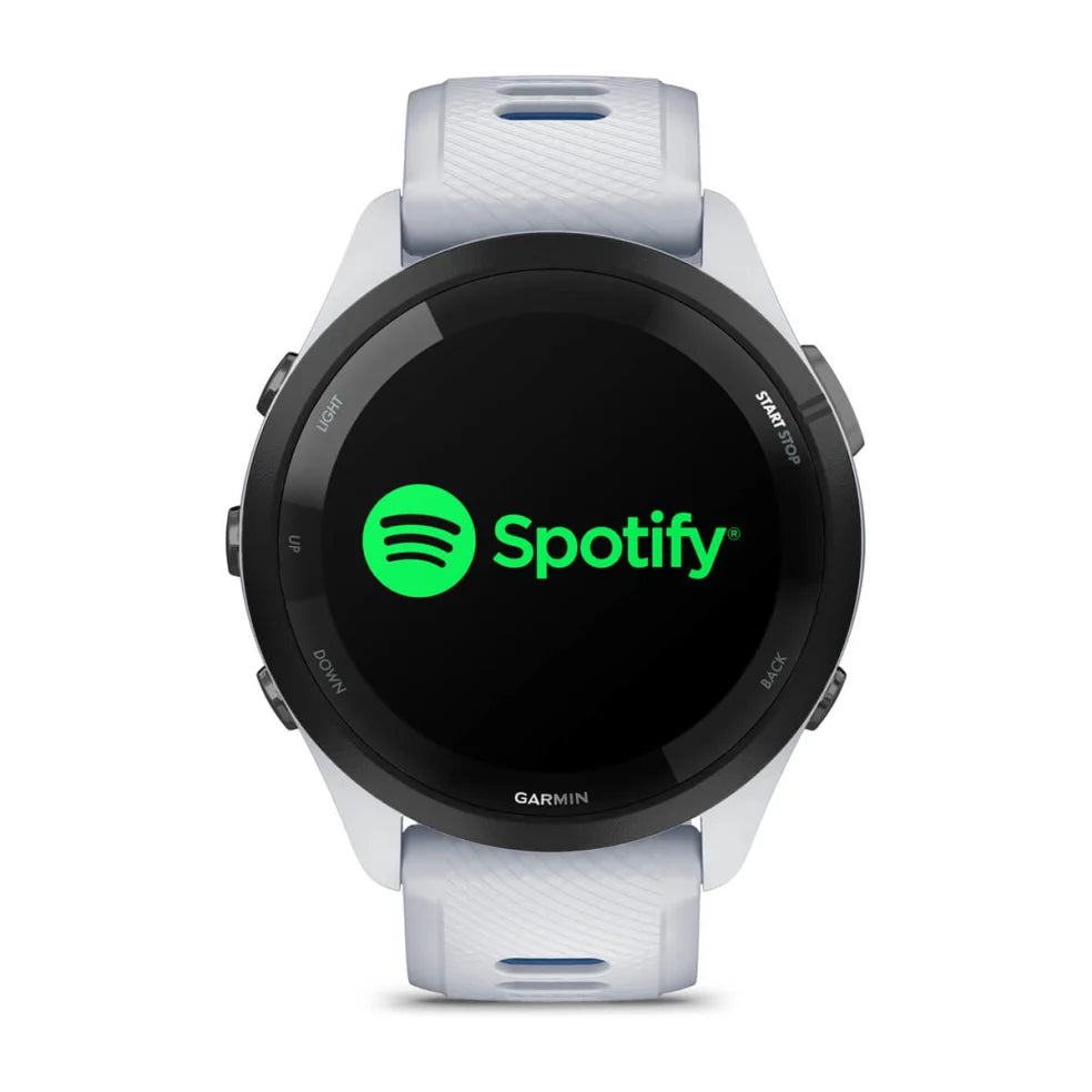 Forerunner® 265 by Garmin in white with AMOLED touchscreen, GPS running smartwatch with training readiness feature for runners