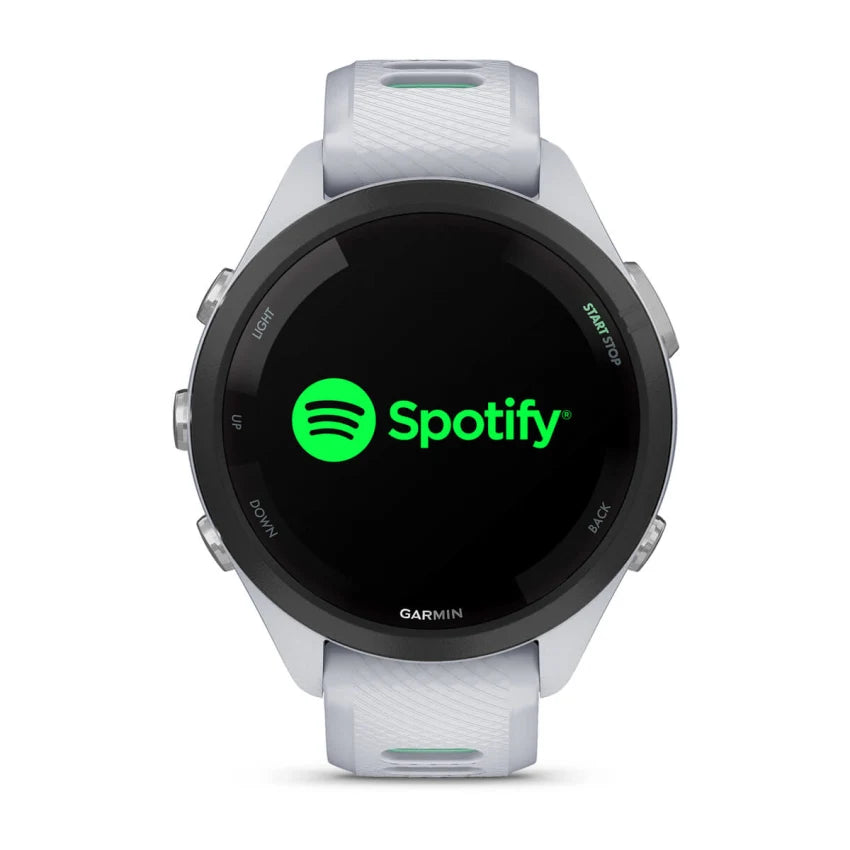 Forerunner® 265S by Garmin in white with black bezel GPS running smartwatch with music control for running and training