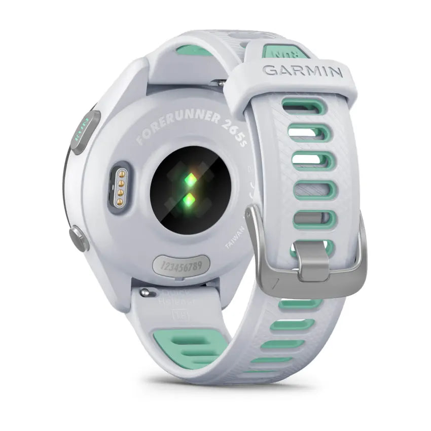 Forerunner® 265S by Garmin in white and mint GPS running smartwatch with advanced training features for running enthusiasts