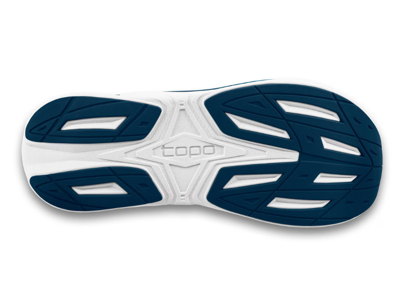 Phantom 4 - Men by Topo Athletic in white and navy, cushioned neutral road running shoe with responsive outsole for comfort and durability
