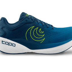 Phantom 4 - Men by Topo Athletic in blue with green logo lightweight neutral running shoe with high cushioning and responsive midsole