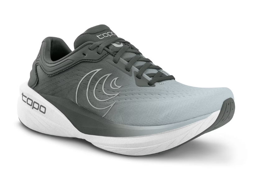 Phantom 4 Wide - Women by Topo Athletic in grey and black, cushioned neutral road running shoe with enhanced comfort and responsive midsole