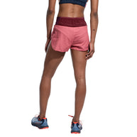 Freccia Short - Women by La Sportiva in pink and burgundy lightweight running shorts with elastic waistband, inner brief, and backside mesh pocket