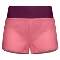 Freccia Short - Women by La Sportiva in pink with purple waistband, lightweight breathable running shorts with flatlock seams and mesh pocket