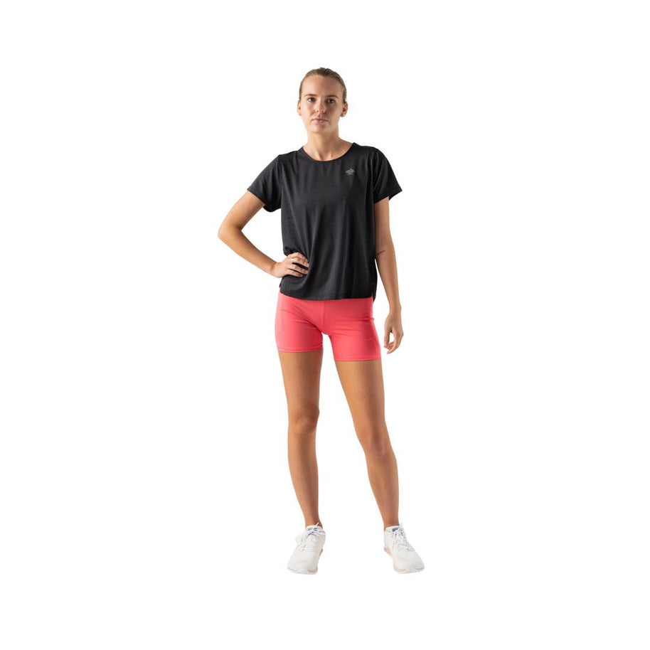 Race Pace Tee SS - Women by Rabbit in black with breathable laser-cut perforations, semi-relaxed fit for running and training comfort
