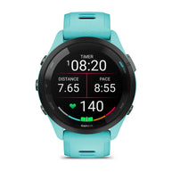 Forerunner® 265 by Garmin in turquoise with colorful AMOLED touchscreen, GPS running smartwatch with training readiness, ideal for running store buyers