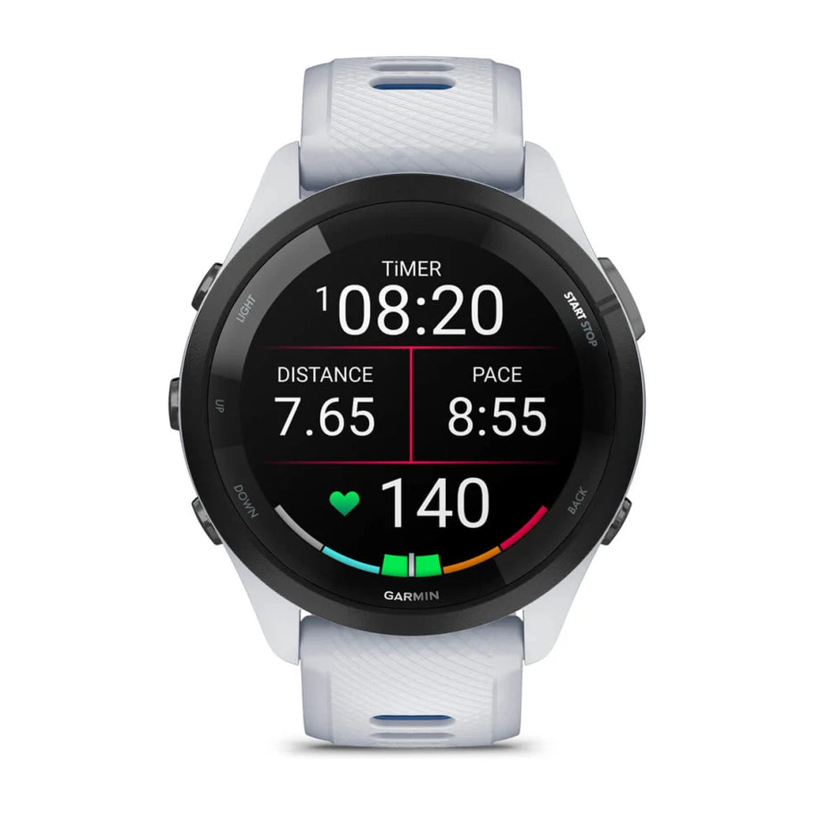 Forerunner® 265 by Garmin in white with colorful AMOLED touchscreen, GPS running smartwatch featuring training readiness for optimal performance