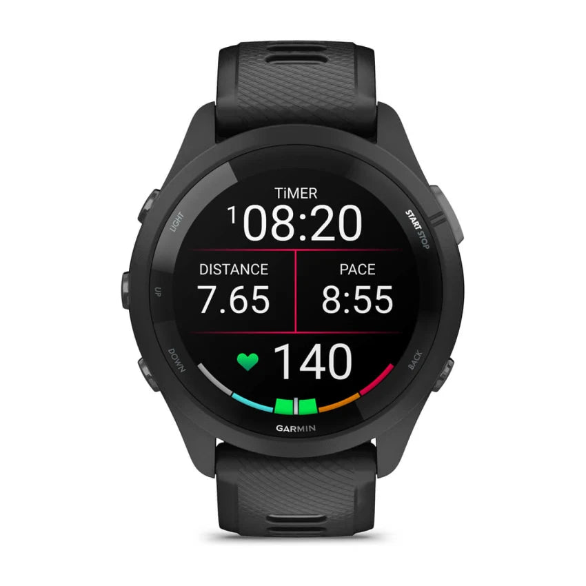 Forerunner® 265 by Garmin in black with colorful AMOLED touchscreen, GPS running smartwatch with training readiness feature for runners