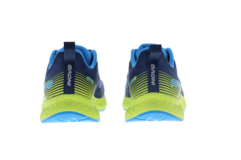 RoadFly Wide - Men by Inov8 in navy blue and lime green, lightweight road running shoes designed for fast pavement and path running.