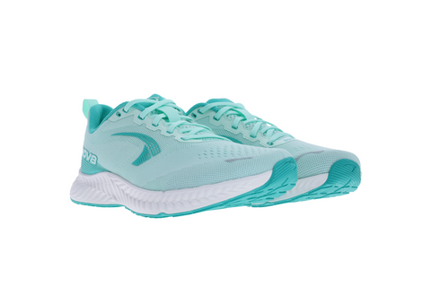 RoadFly - Women running shoe by Inov8 in light blue and teal, designed for fast road running with trail shoe technology removed.