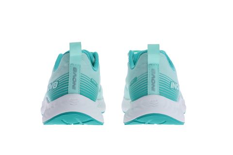 RoadFly - Women running shoes by Inov8 in turquoise and white, designed for fast pavement and road running with trail shoe technology removed for efficiency