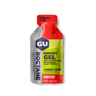 Roctane Energy Gel Cherry Lime by GU Energy, red and green electrolyte gel with amino acids for hydration and muscle support during intense exercise