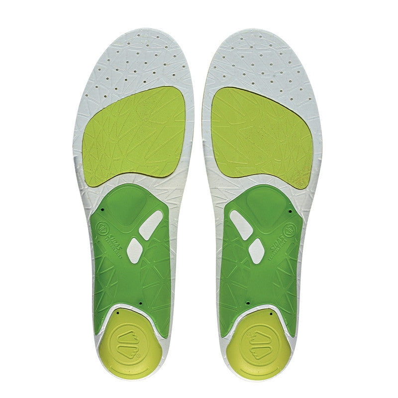 3 Feet Run Sense Mid Running Insoles by Sidas in white and green, medium arch support for natural stride and running comfort