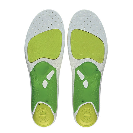 3 Feet Run Sense Mid Running Insoles by Sidas in white and green, medium arch support for natural stride and running comfort