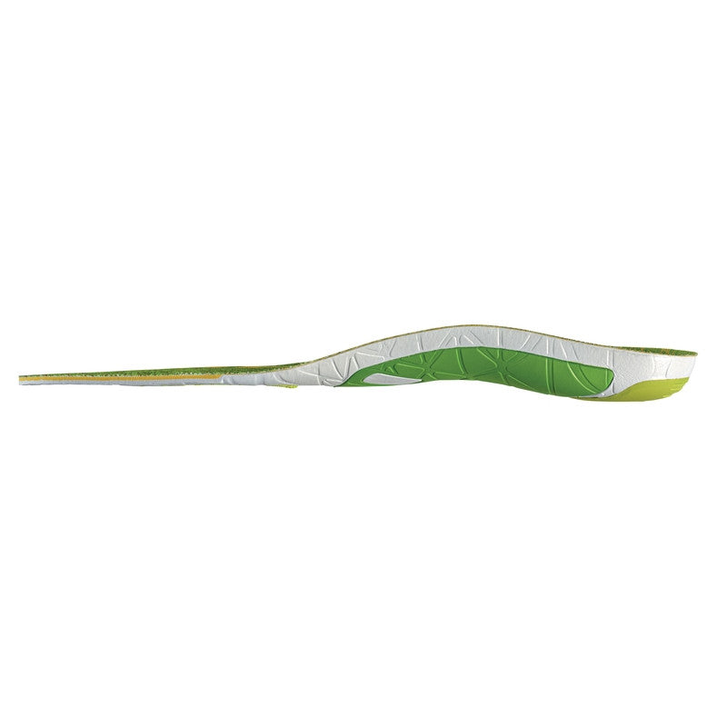3 Feet Run Sense Mid Running Insoles by Sidas in white and green, medium arch insoles designed for running to enhance stride and ground contact