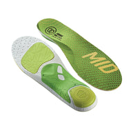 3 Feet Run Sense Mid Running Insoles by Sidas in green and white, medium arch support for running, natural stride and ground connection