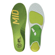 3 Feet Run Sense Mid Running Insoles by Sidas in green and yellow, medium arch support for natural stride in running