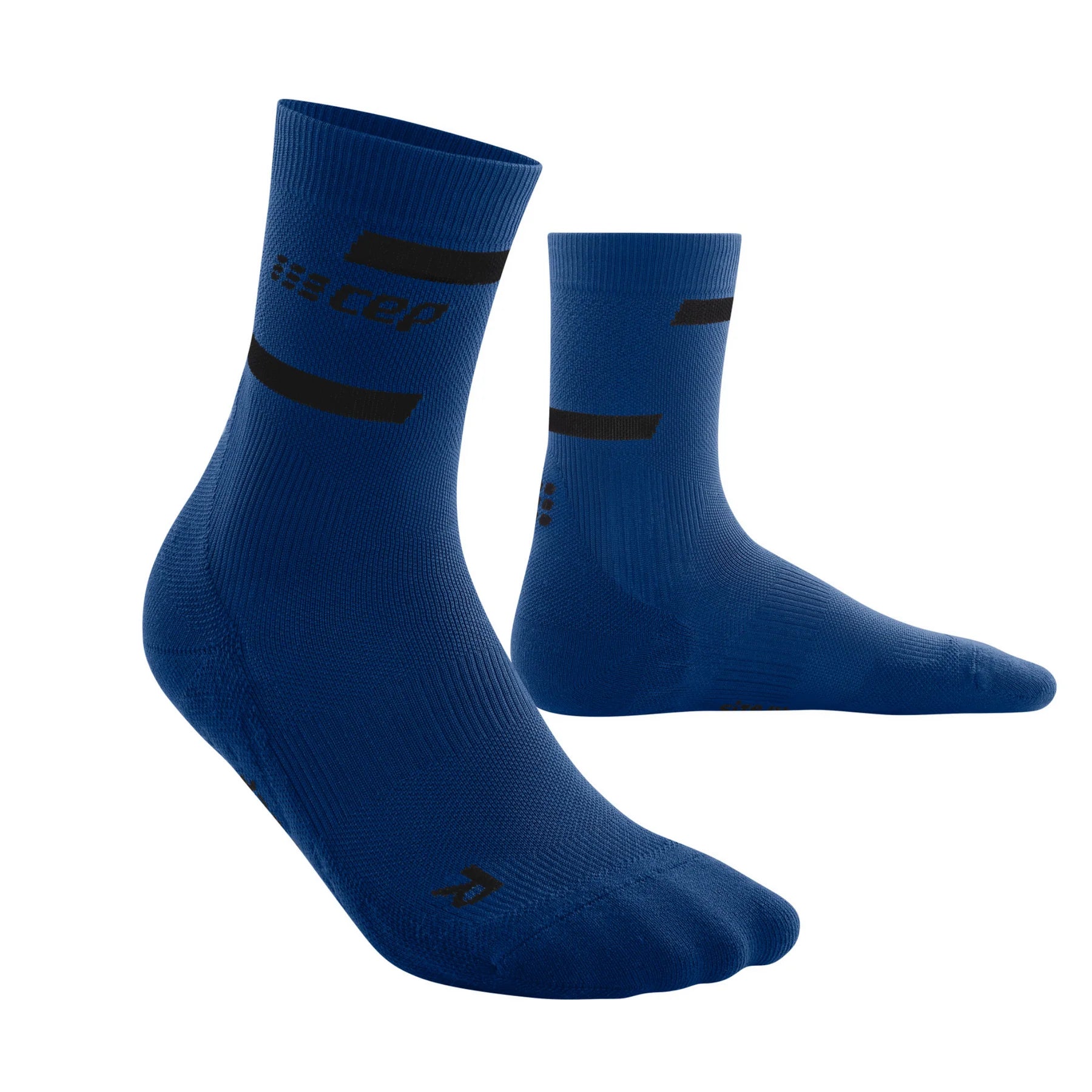 Run Compression Socks 4.0 Mid Cut - Men by CEP Sports in blue with black accents, stabilizing joints and reducing injury risk for running.